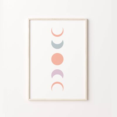 Pastel Colourful Moon Phase Art Print , SKU506