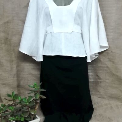 Top poncho in puro lino canapa - Bianco