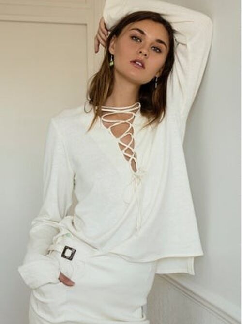 Hemp lace-up top - Natural