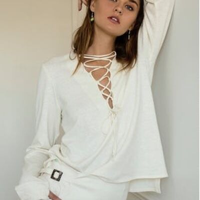 Top con lacci in canapa - Naturale