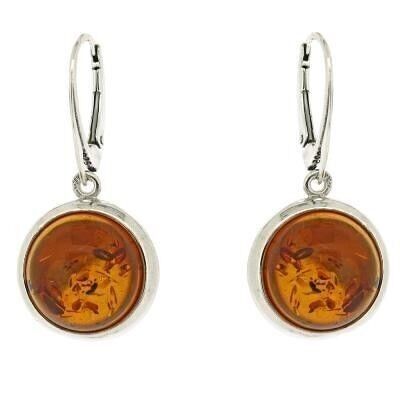 Large Cognac Amber Flower Silver Backing Earrings and Presentation Box