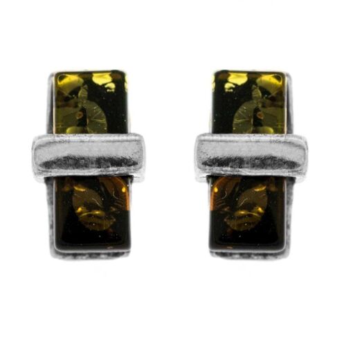 Green Amber Rectangle and Silver Stud and Presentation Box