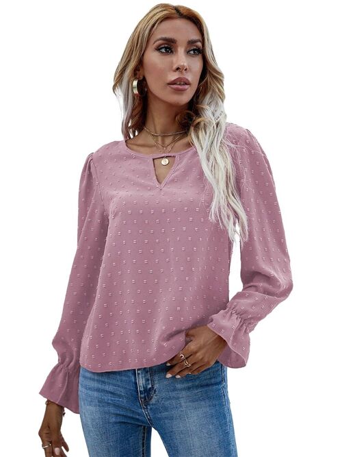 Swiss Dot Cutout Front Blouse-Mauve Pink