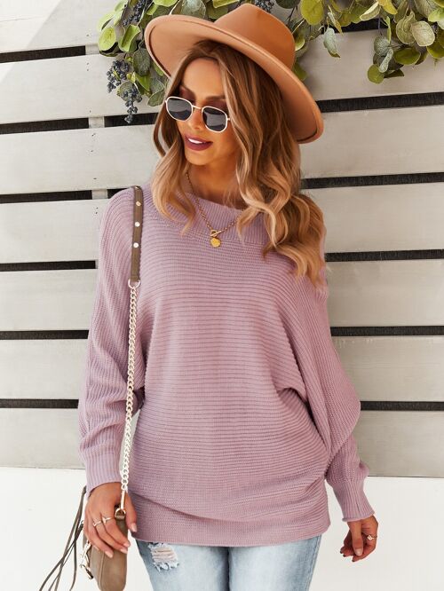 One Shoulder Textured Knit Sweater-Pink