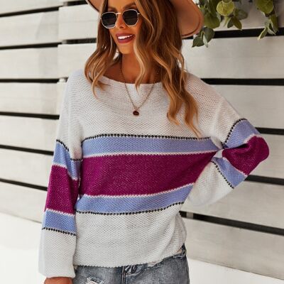 Boat Neck Striped Sweater-White
