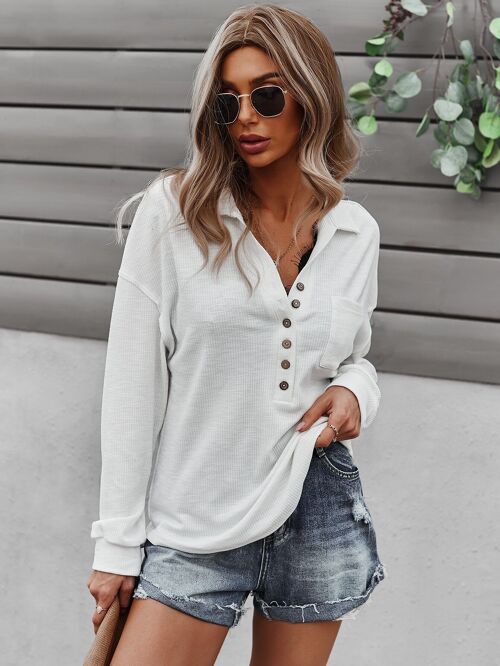 Ribbed Knit Drop Shoulder Sweater-White
