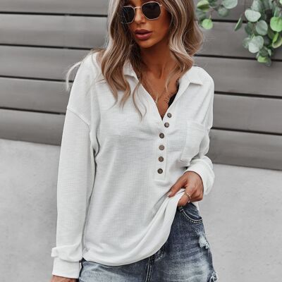 Ribbed Knit Drop Shoulder Sweater-White