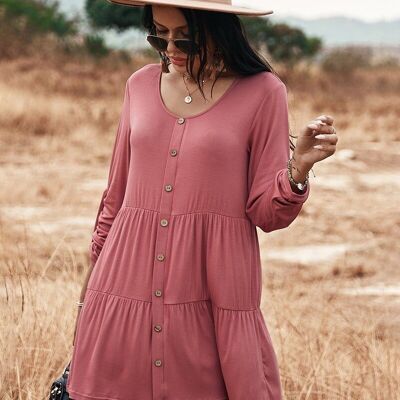 Abito a trapezio a strati button down-rosa