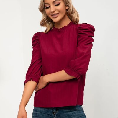 Ruffle Neck Gigot Sleeve Blouse-Red