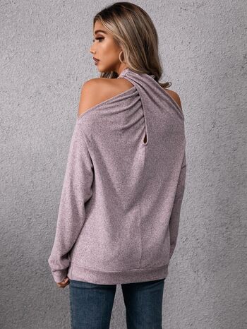 Pull Col Croisé Epaule Dénudée-Violet 5