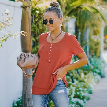 T-shirt à faux boutons sur le devant - Rouge rustique 2