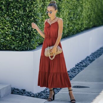 Robe étagée sans manches à nouer sur le devant - Rouge rustique 1