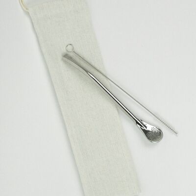 Filter straw for infusions (Bombilla) + brush + linen pouch - Bonature