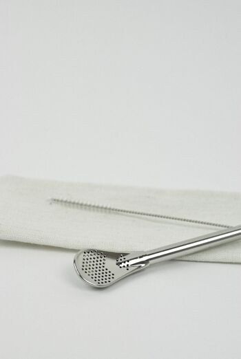 Paille filtrante pour infusions (Bombilla) + brosse + pochette en lin - Bonature 2