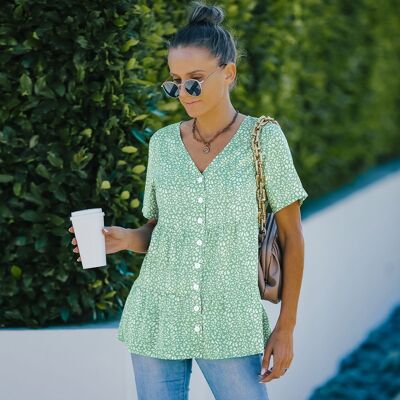 Leopard Print Pastel Tiered Blouse-Green