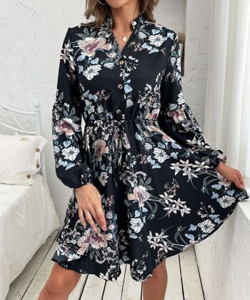 Robe à imprimé floral à col vintage-Noir 5