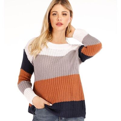 Maglione in maglia grossa a blocchi di colore-marrone
