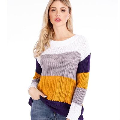 Pull en grosse maille à blocs de couleurs-Jaune