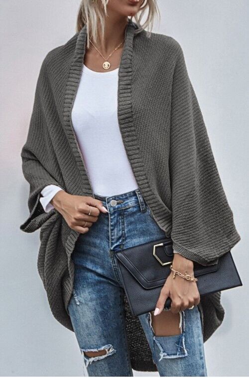 Batwing Oversized Knit Cardigan-Gray