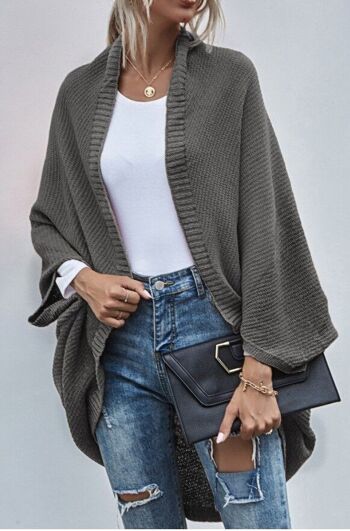 Cardigan en tricot surdimensionné Batwing-Gris