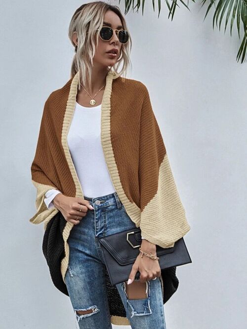 Batwing Oversized Knit Cardigan-Brown