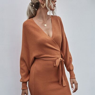 Wrap Bodycon Sweater Dress-Orange