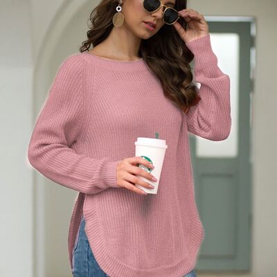 Rounded Hem Knit Sweater-Pink