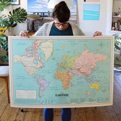 Póster World Map XL 2020 estilo vintage (planisferio en francés)