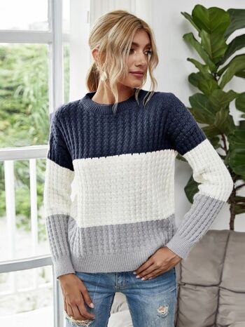 Pull rayé en tricot texturé à blocs de couleurs-Noir 3