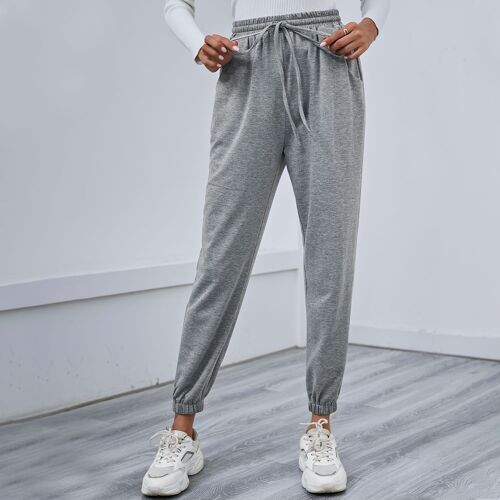 Solid Drawstring Waist Joggers-Gray