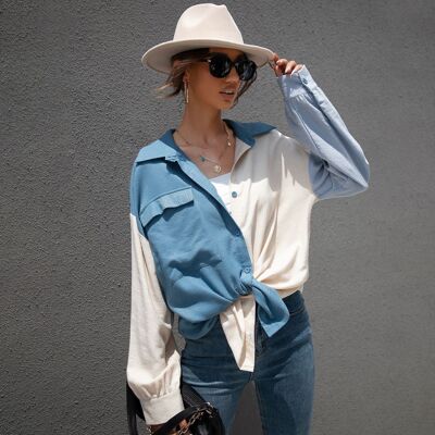 Blusa con botones color block-Azul