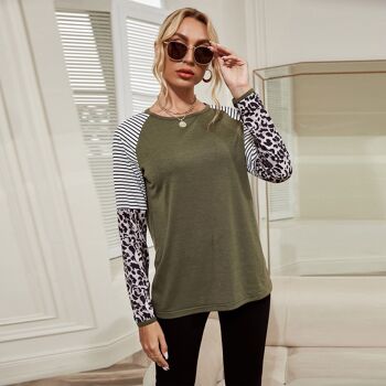 Sweat-shirt à manches raglan et imprimés mélangés-Olive foncé 2