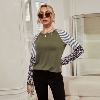 Sweat-shirt à manches raglan et imprimés mélangés-Olive foncé 4