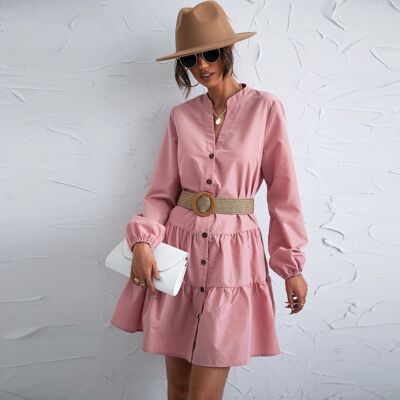 Button Down Tiered Dress-Pink