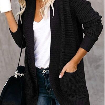 Cardigan con orlo arrotondato lavorato a maglia grossa-Nero