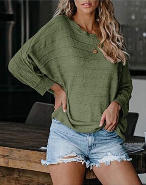 One Shoulder Striped Knit Sweater-Green