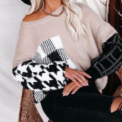 Multi Print Oversized Sweater-Pink