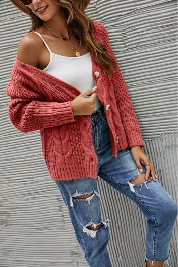 Cardigan en grosse maille torsadée-rouge 3