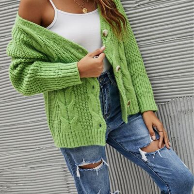Chunky Cable Knit Cardigan-Green