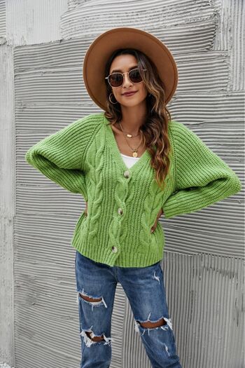 Cardigan en grosse maille torsadée-Vert 2