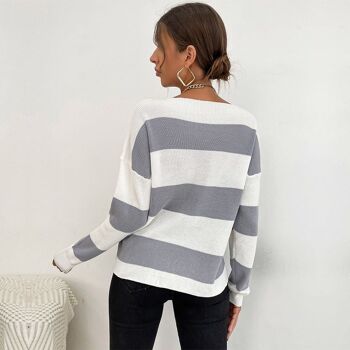 Pull rayé en tricot côtelé-Blanc 4