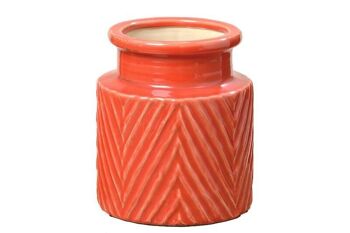 Vase en grès Chevron peint à la main Scandi 15cm rouge 1