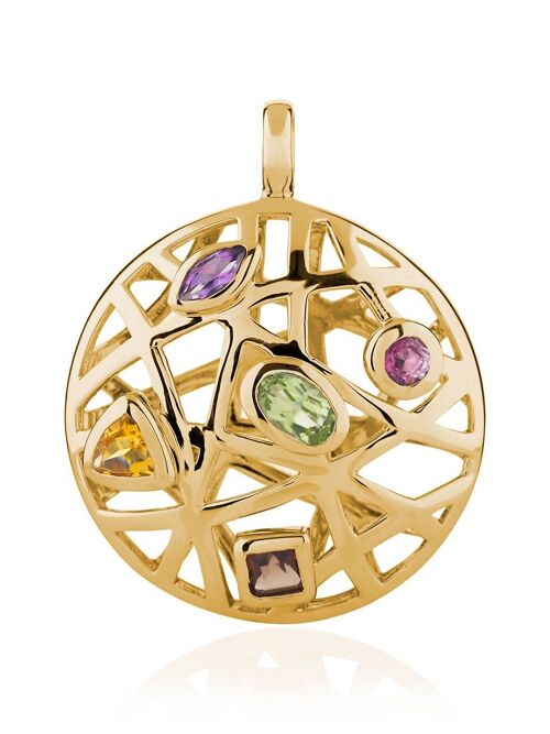 Maora Gold Pendant With Rhodolite Peridot Smoky Quartz Citrine And Amethyst - Without Chain