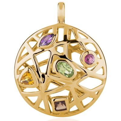 Maora Gold Pendant With Rhodolite Peridot Smoky Quartz Citrine And Amethyst - Without Chain