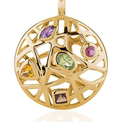 Maora Gold Pendant With Rhodolite Peridot Smoky Quartz Citrine And Amethyst - Without Chain