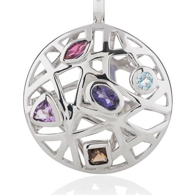 Maora Silver Pendant With Rhodolite Peridot Smoky Quartz Citrine And Amethyst - Without Chain