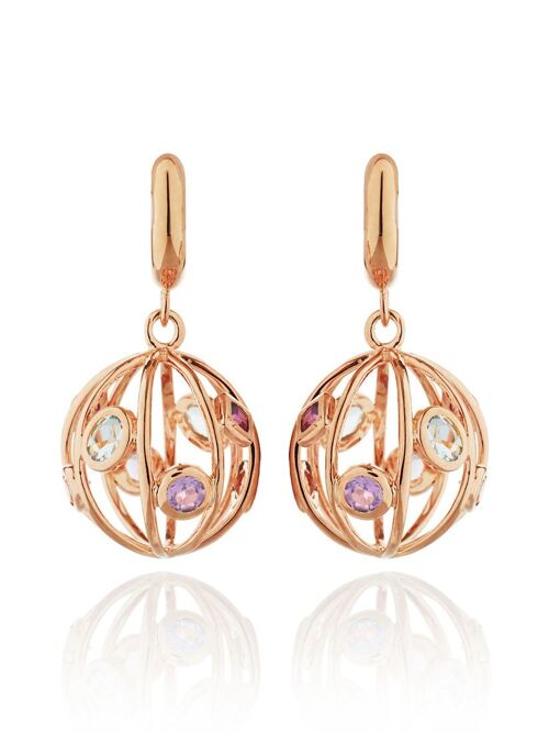 Votra Rose Gold Earrings with Blue topaz Amethyst Rhodolite And Citrine