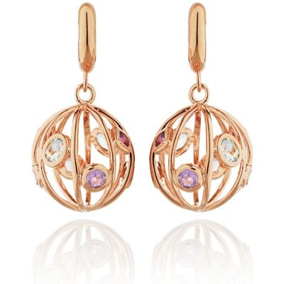 Votra Rose Gold Earrings with Blue topaz Amethyst Rhodolite And Citrine