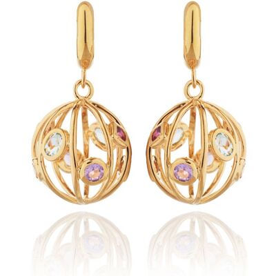 Votra Gold Earrings with Blue topaz Amethyst Rhodolite And Citrine