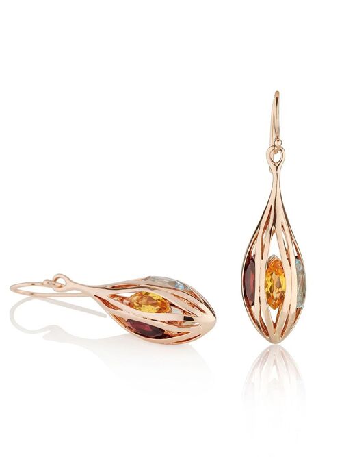 Riana Rose Gold Earrings with Green Amethyst Amethyst Garnet Citrine Blue Topaz And Smoky Quartz